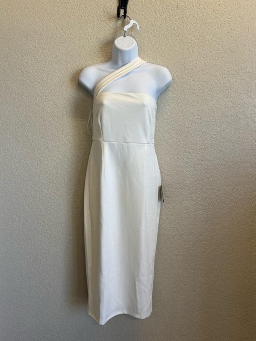 One-Shoulder White Midi Dress